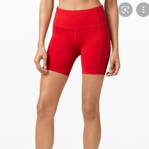 Lululemon Red Fast and Free Biker Shorts